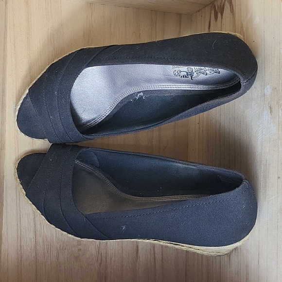 Coach and Four Womens Espadrilles Black Open Toe Wedge Sandals - Picture 7 of 9